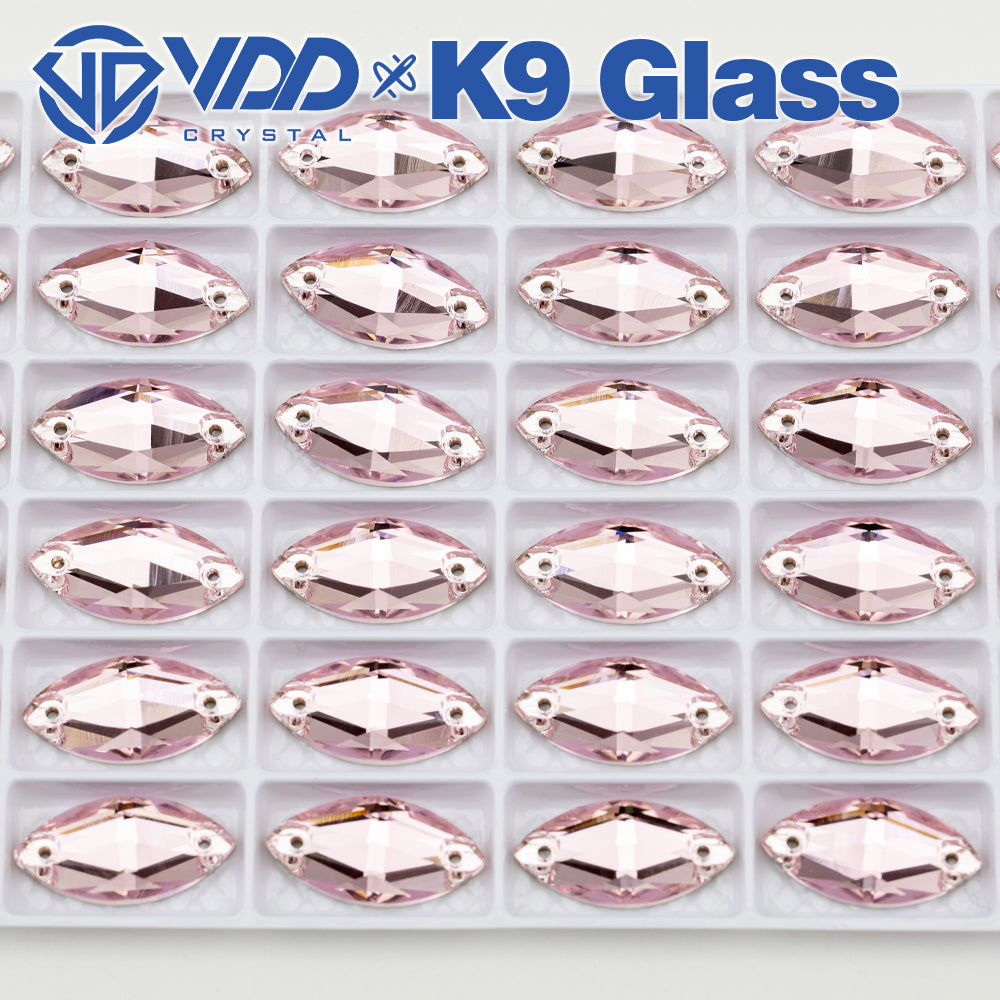 VDD S121 Light Rose Navette Top Quality K9 Glass Sew on Rhinestones Crystal Flatback Sewing Strass Stones for Garment Decorations