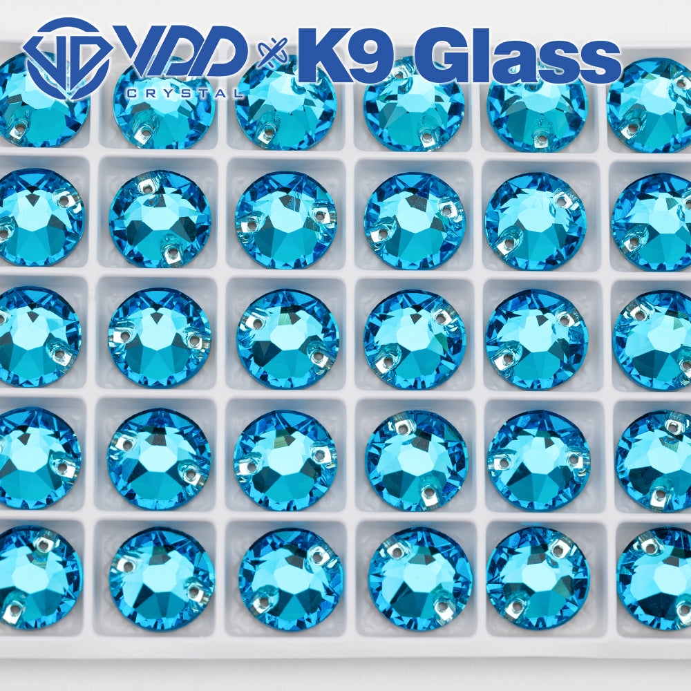 VDD S116 Aqua Blue 8 Big 8 Small Top Quality K9 Glass Sew on Rhinestones Crystal Flatback Sewing Stones for Clothes Decorations