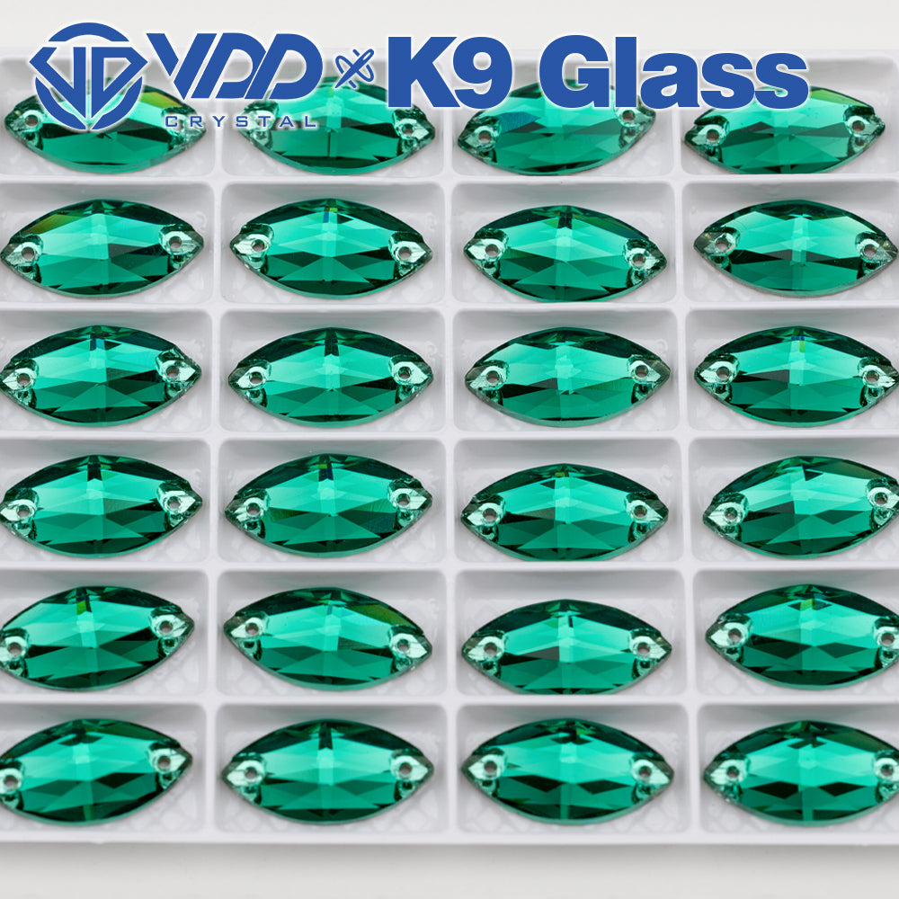 VDD S114 Green Zircon Navette Top Quality K9 Glass Sew on Rhinestones Crystal Flatback Sewing Strass Stones for Garment Decorations