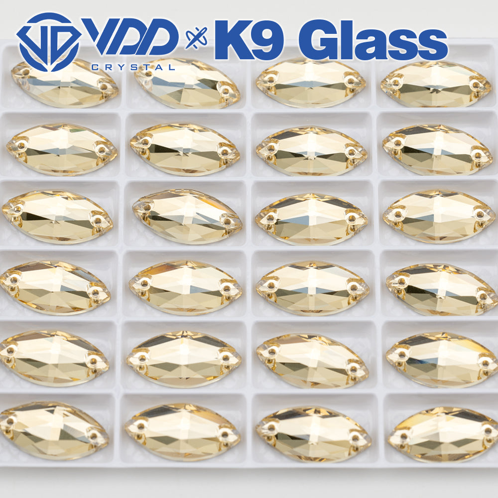 VDD S257 Golden Shadow  Navette Top Quality K9 Glass Sew on Rhinestones Crystal Flatback Sewing Strass Stones for Garment Decorations