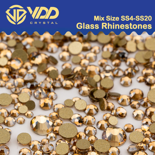 VDD 058 Golden Shadow Mix Size SS4-SS20 Clear Crystal Rhinestones Non-hotfix Gold Flatback Glitter Stones Nail Art Crafts DIY Decorations