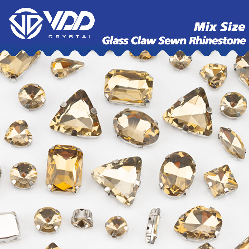 VDD  Light Coffee Multi Shape Mix Size Glass Sew on Rhinestones Crystal Flatback Stones For DIY Shoes Accessories