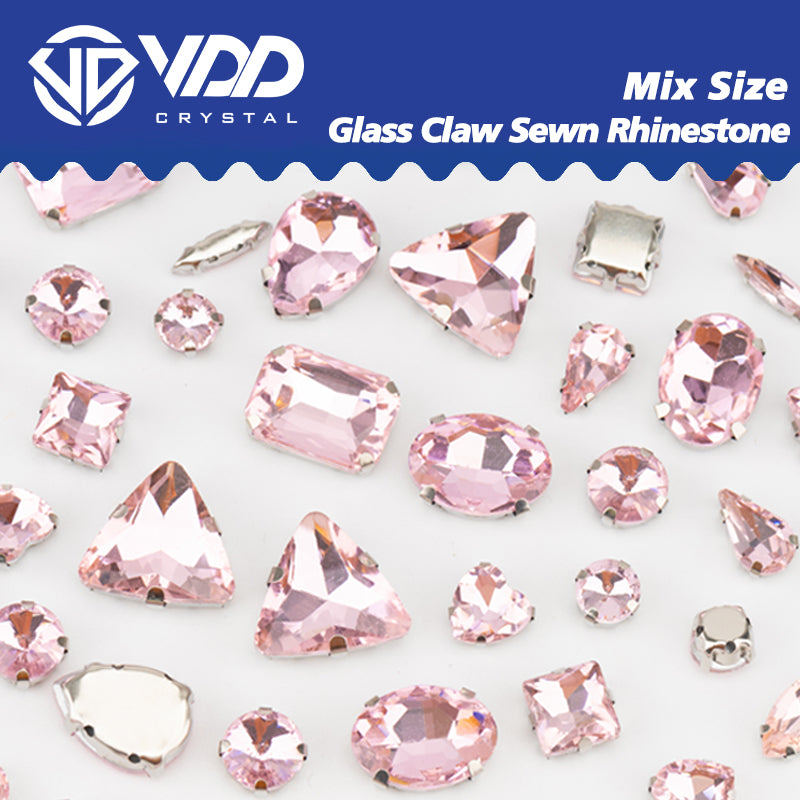 VDD  Pink Multi Shape Mix Size Glass Sew on Rhinestones Crystal Flatback Stones For DIY Shoes Accessories