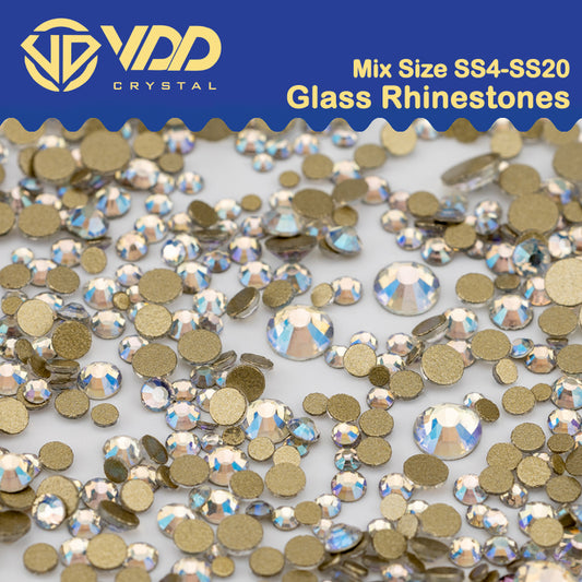 VDD 060 Moonlight Mix Size SS4-SS20 Clear Crystal Rhinestones Non-hotfix Gold Flatback Glitter Stones Nail Art Crafts DIY Decorations
