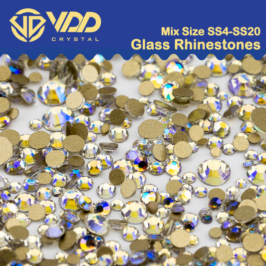 VDD 061 Moon Shadow Mix Size SS4-SS20 Clear Crystal Rhinestones Non-hotfix Gold Flatback Glitter Stones Nail Art Crafts DIY Decorations
