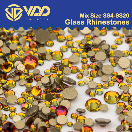 VDD 062 Volcano  Mix Size SS4-SS20 Clear Crystal Rhinestones Non-hotfix Gold Flatback Glitter Stones Nail Art Crafts DIY Decorations