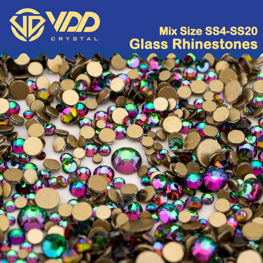 VDD 064 Green Flare Mix Size SS4-SS20 Clear Crystal Rhinestones Non-hotfix Gold Flatback Glitter Stones Nail Art Crafts DIY Decorations