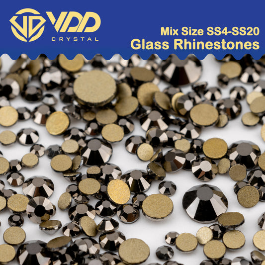 VDD 065 Hematite Mix Size SS4-SS20 Clear Crystal Rhinestones Non-hotfix Gold Flatback Glitter Stones Nail Art Crafts DIY Decorations