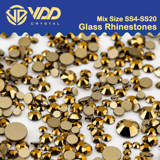 VDD 067 Aurum Mix Size SS4-SS20 Clear Crystal Rhinestones Non-hotfix Gold Flatback Glitter Stones Nail Art Crafts DIY Decorations