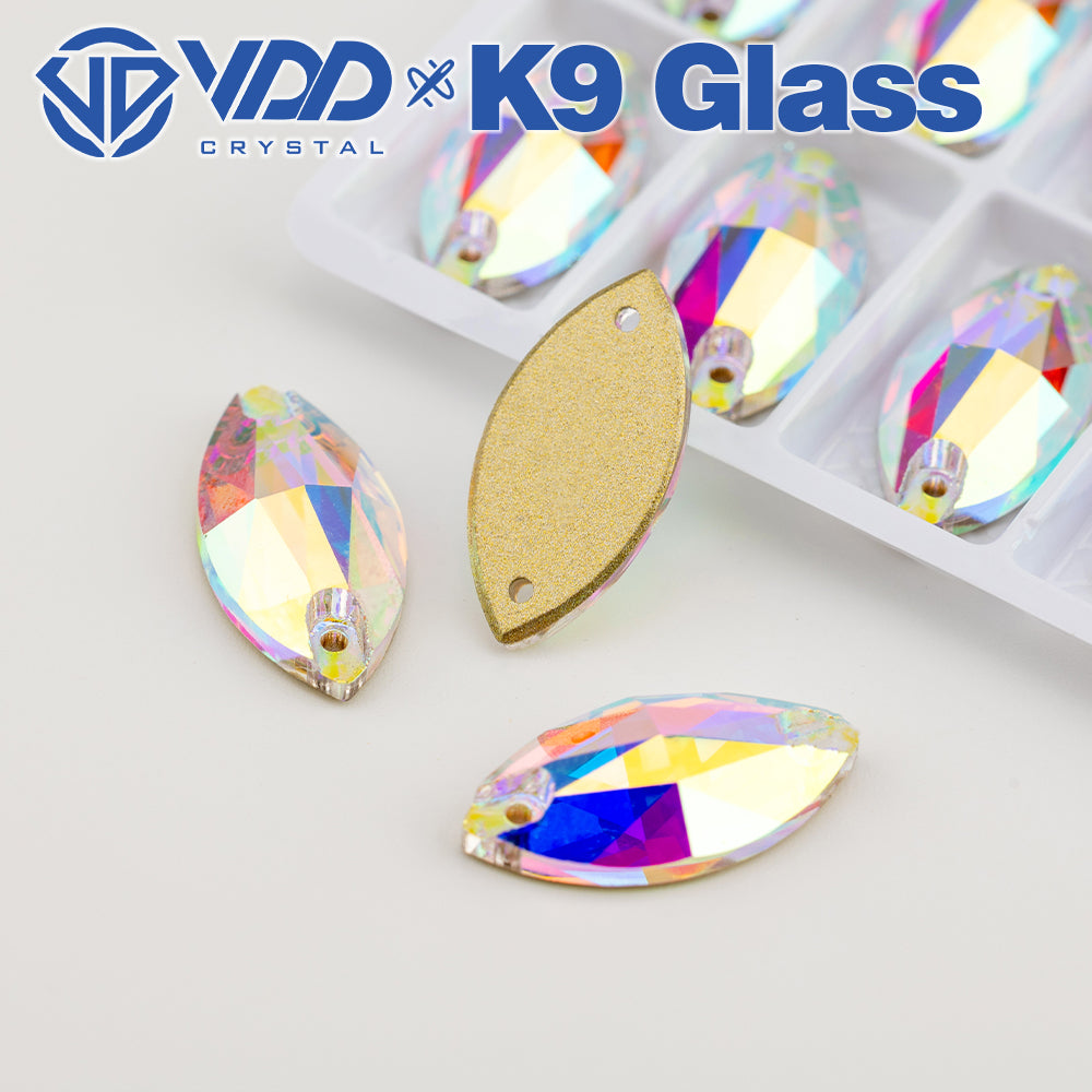 VDD S255 Crystal AB Navette Top Quality K9 Glass Sew on Rhinestones Crystal Flatback Sewing Strass Stones for Garment Decorations