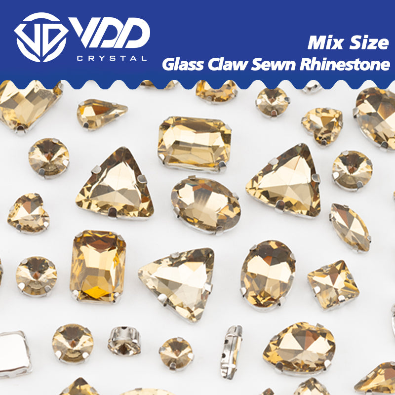VDD  Light Coffee Multi Shape Mix Size Glass Sew on Rhinestones Crystal Flatback Stones For DIY Shoes Accessories