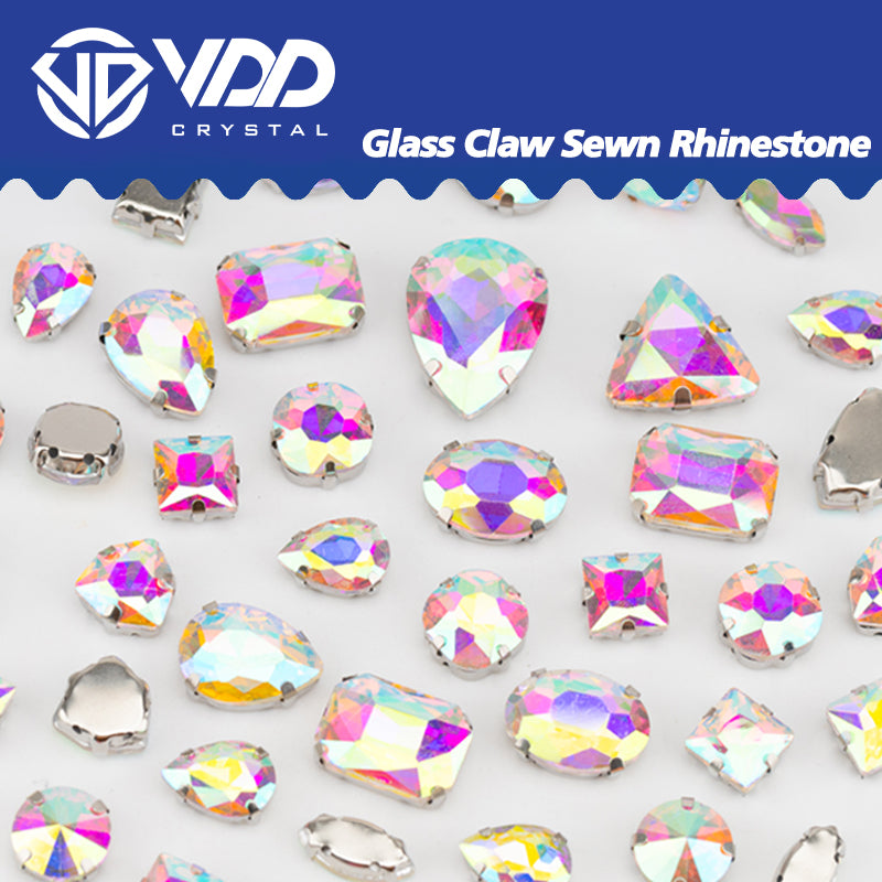 VDD  Crystal AB Multi Shape Mix Size Glass Sew on Rhinestones Crystal Flatback Stones For DIY Shoes Accessories