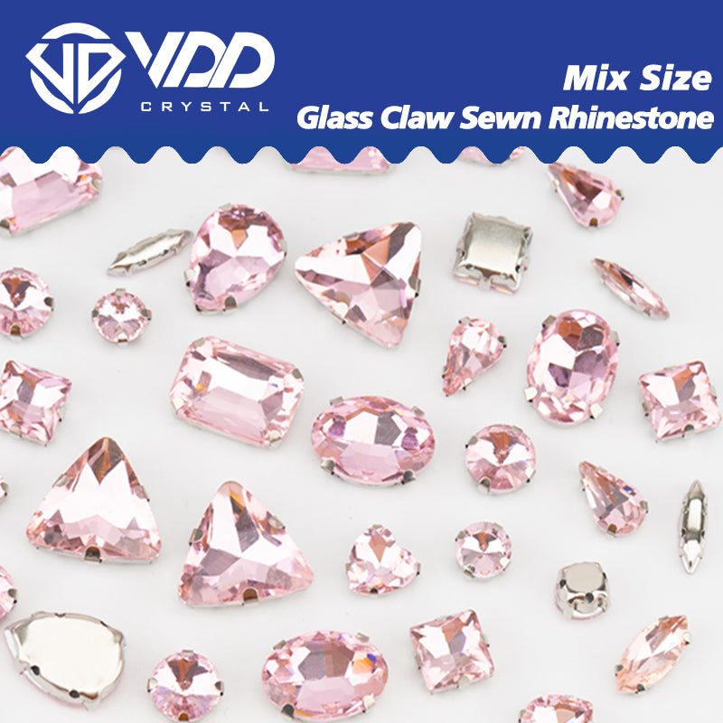 VDD  Pink Multi Shape Mix Size Glass Sew on Rhinestones Crystal Flatback Stones For DIY Shoes Accessories