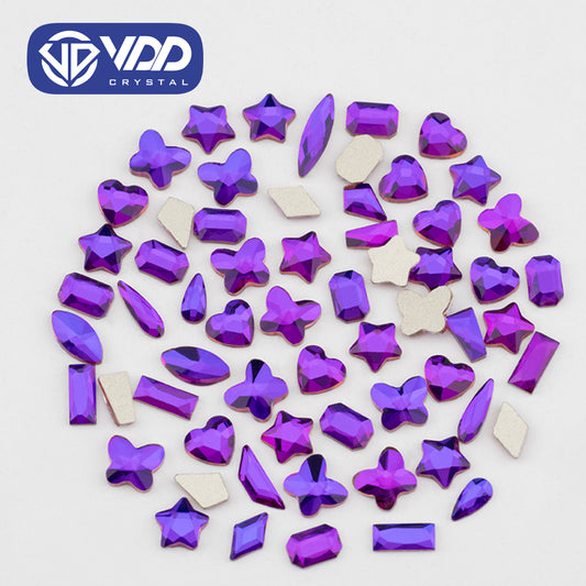VDD Purple Velvet 100/500Pcs New Color Mixed Shape Glass Crystal Rhinestones Flatback Strass Glitter Shiny Nail Art DIY Decoration Accessories