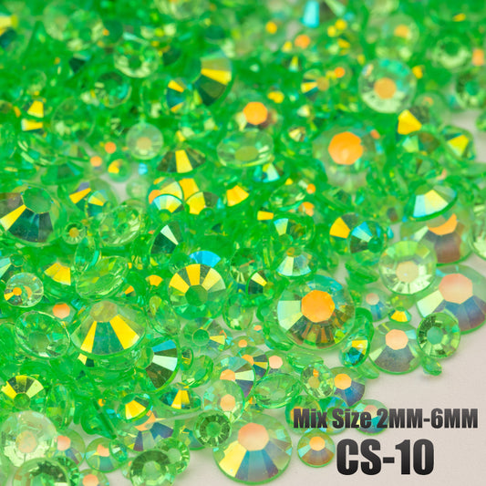 VDD CS-10 30/100g Mix Size 2-6mm Resin Rhinestone Crystal Color AB Flatback Plastic Bulk Wholesale For DIY Nail Art Crafts Decorations