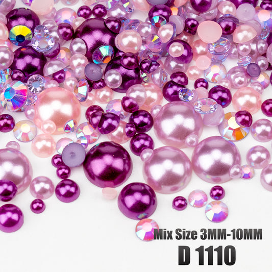 VDD D1110 New 30/60/200g Mix Size 3mm-10mm Half Round Pearls Resin Rhinestone Flatback Color Beads For Nail Art DIY Crafts Decorations