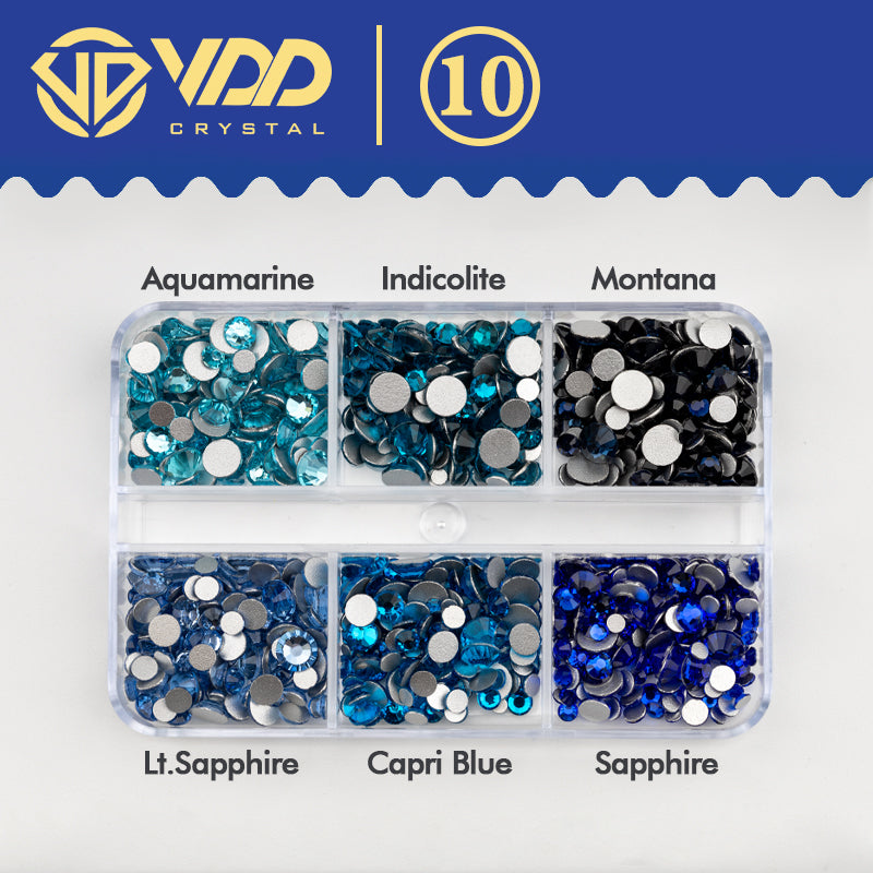 VDD DC-010 SS6-SS20 Mix Size 6 Grid Box Glass Rhinestones Crystal Flatback Glitter Stones For Nail Art Accessorie DIY Crafts Decoration
