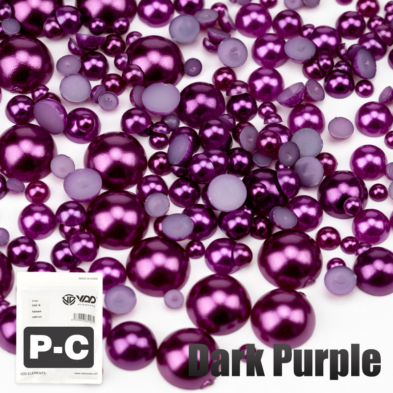 VDD Dark  Purple 2.5-10mm Mix Size ABS Half Round Pearls Flatback Beads Resin Rhinestones Flatback Stones ZHENZHU