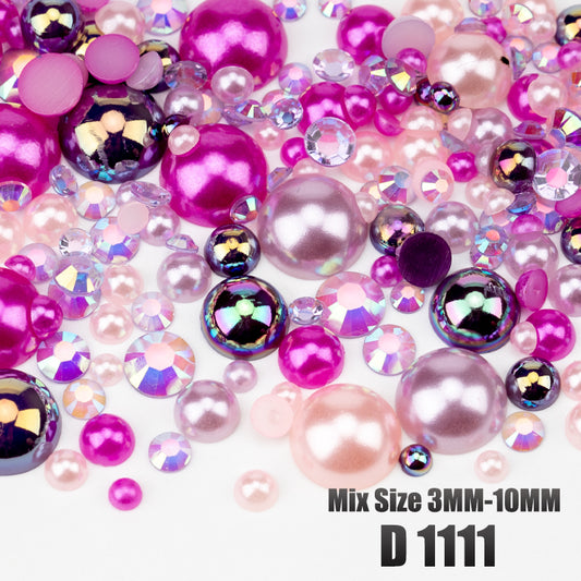 VDD D1111 New 30/60/200g Mix Size 3mm-10mm Half Round Pearls Resin Rhinestone Flatback Color Beads For Nail Art DIY Crafts Decorations