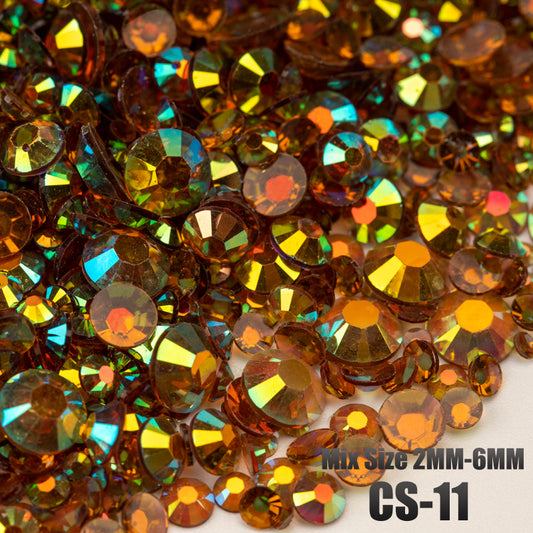 VDD CS-11 30/100g Mix Size 2-6mm Resin Rhinestone Crystal Color AB Flatback Plastic Bulk Wholesale For DIY Nail Art Crafts Decorations