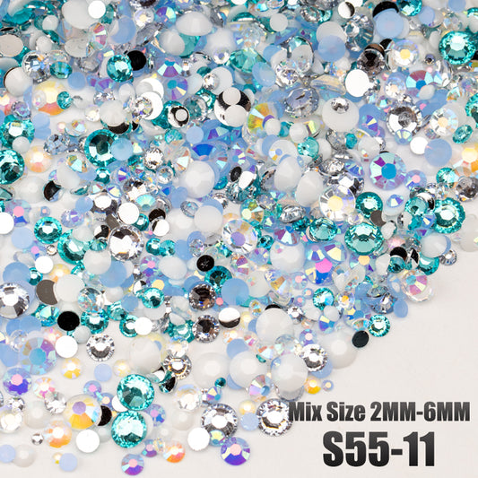 VDD S55-11 30g/100g Mix Size 2-6mm Resin Rhinestones Crystals Non Hot Fix Color AB Flat Back Stones For DIY Crafts Nail Art Decorations