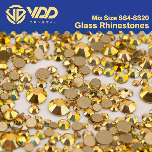 VDD 125 Sun Shine Mix Size SS4-SS20 Clear Crystal Rhinestones Non-hotfix Gold Flatback Glitter Stones Nail Art Crafts DIY Decorations