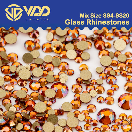 VDD 126 Sun Star Mix Size SS4-SS20 Clear Crystal Rhinestones Non-hotfix Gold Flatback Glitter Stones Nail Art Crafts DIY Decorations