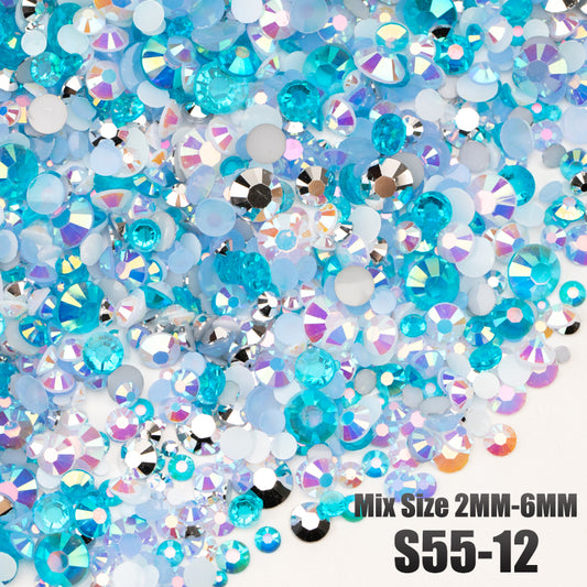 VDD S55-12 30g/100g Mix Size 2-6mm Resin Rhinestones Crystals Non Hot Fix Color AB Flat Back Stones For DIY Crafts Nail Art Decorations