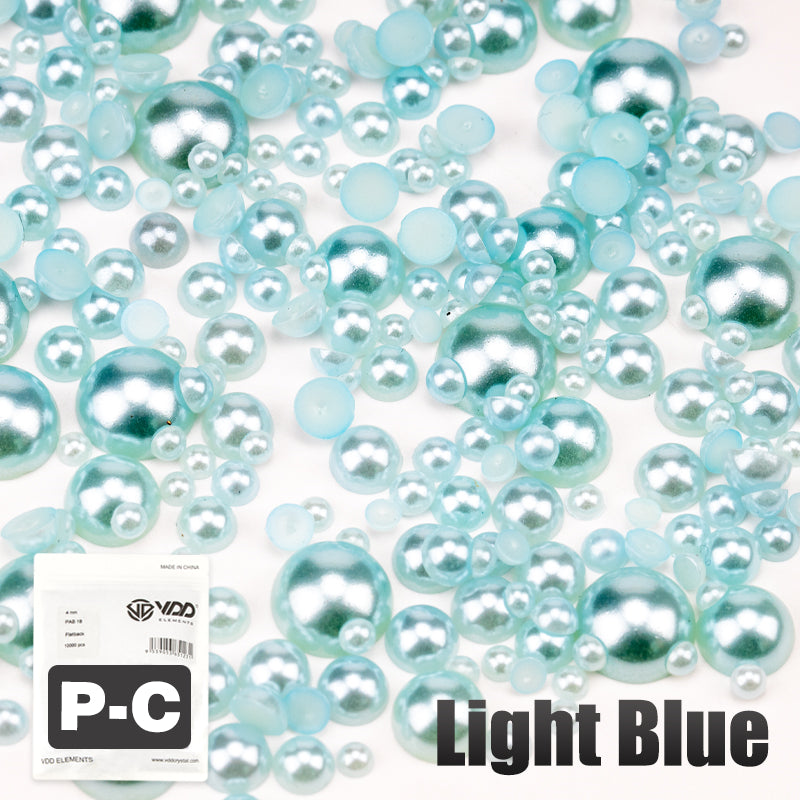 VDD Light Blue 2.5-10mm Mix Size ABS Half Round Pearls Flatback Beads Resin Rhinestones Flatback Stones ZHENZHU