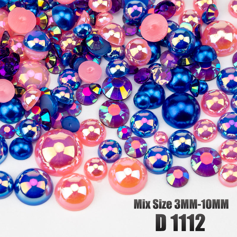VDD D1112 3-10mm Mix Size ABS Half Round Pearls Flatback Beads Resin Rhinestones Flatback Stones ZHENZHU