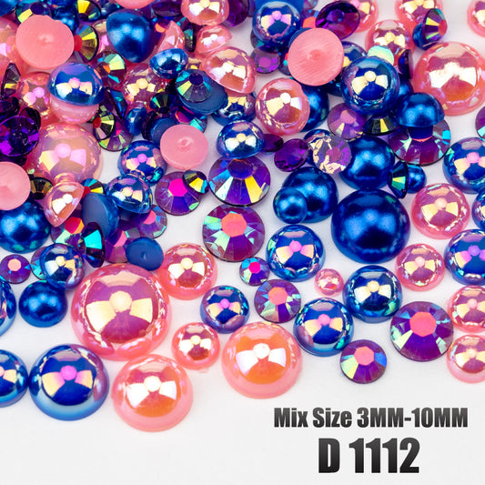 VDD D1112 New 30/60/200g Mix Size 3mm-10mm Half Round Pearls Resin Rhinestone Flatback Color Beads For Nail Art DIY Crafts Decorations