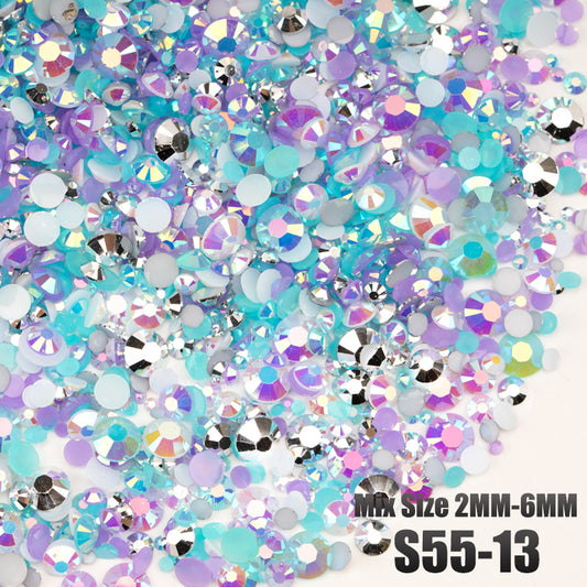 VDD S55-13 30g/100g Mix Size 2-6mm Resin Rhinestones Crystals Non Hot Fix Color AB Flat Back Stones For DIY Crafts Nail Art Decorations