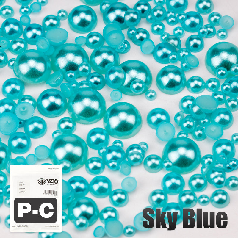 VDD  Sky Blue  2.5-10mm Mix Size ABS Half Round Pearls Flatback Beads Resin Rhinestones Flatback Stones ZHENZHU