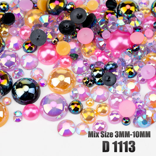 VDD D1113 New 30/60/200g Mix Size 3mm-10mm Half Round Pearls Resin Rhinestone Flatback Color Beads For Nail Art DIY Crafts Decorations