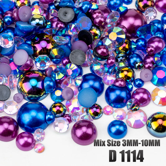 VDD D1114 New 30/60/200g Mix Size 3mm-10mm Half Round Pearls Resin Rhinestone Flatback Color Beads For Nail Art DIY Crafts Decorations