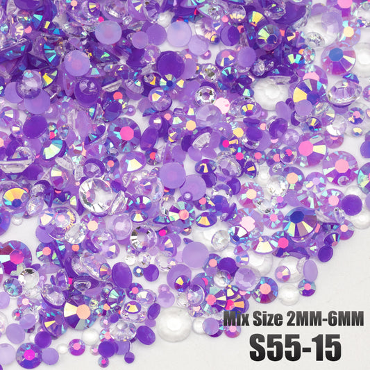 VDD S55-15 30g/100g Mix Size 2-6mm Resin Rhinestones Crystals Non Hot Fix Color AB Flat Back Stones For DIY Crafts Nail Art Decorations