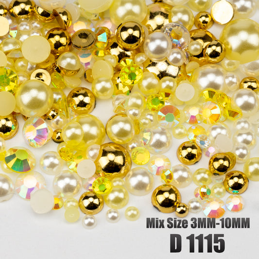 VDD D1115 New 30/60/200g Mix Size 3mm-10mm Half Round Pearls Resin Rhinestone Flatback Color Beads For Nail Art DIY Crafts Decorations