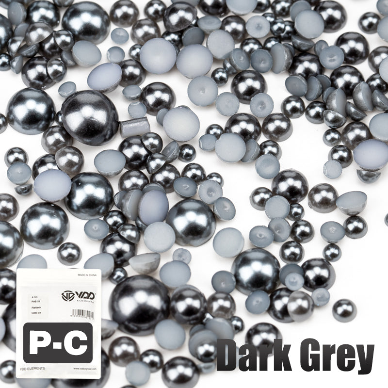 VDD Dark Grey 2.5-10mm Mix Size ABS Half Round Pearls Flatback Beads Resin Rhinestones Flatback Stones ZHENZHU