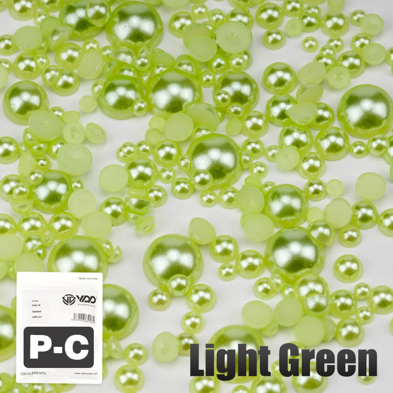 VDD Light Green 2.5-10mm Mix Size ABS Half Round Pearls Flatback Beads Resin Rhinestones Flatback Stones ZHENZHU