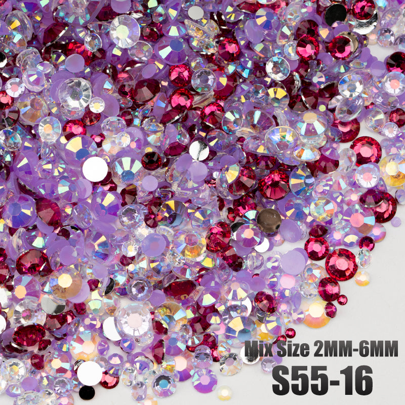 VDD S55-16 Mix Size 2-6mm Resin Rhinestone Crystal Flatback Plastic Flatback Stones SHUZHI