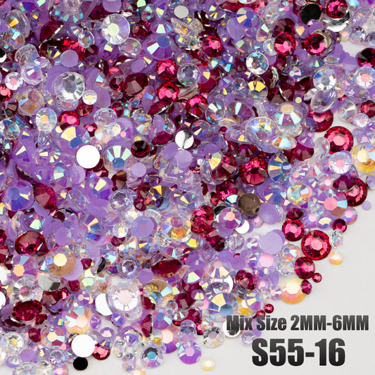 VDD S55-16 30g/100g Mix Size 2-6mm Resin Rhinestones Crystals Non Hot Fix Color AB Flat Back Stones For DIY Crafts Nail Art Decorations