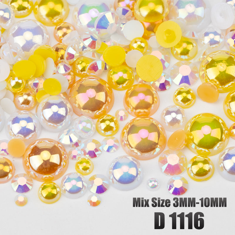 VDD D1116 3-10mm Mix Size ABS Half Round Pearls Flatback Beads Resin Rhinestones Flatback Stones ZHENZHU