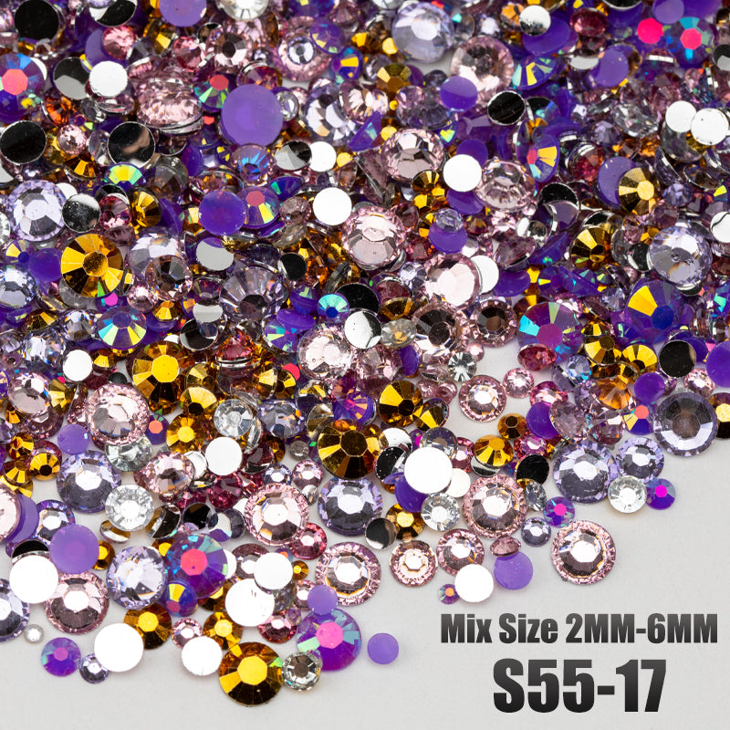 VDD S55-17 Mix Size 2-6mm Resin Rhinestone Crystal Flatback Plastic Flatback Stones SHUZHI