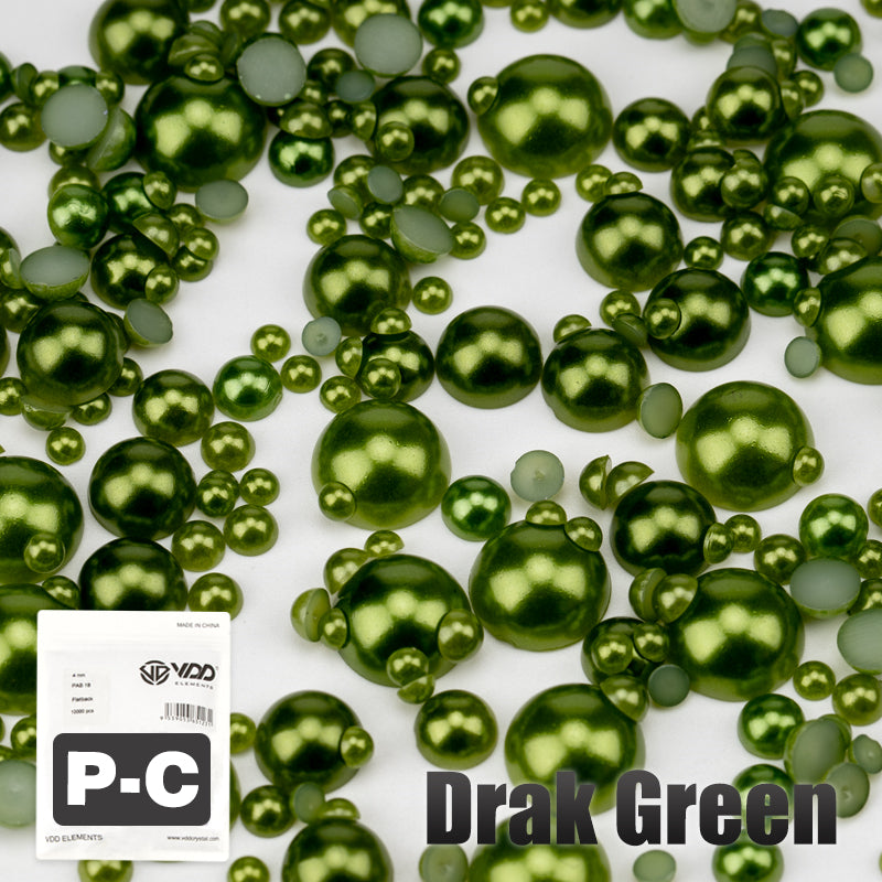 VDD Drak Green 2.5-10mm Mix Size ABS Half Round Pearls Flatback Beads Resin Rhinestones Flatback Stones ZHENZHU