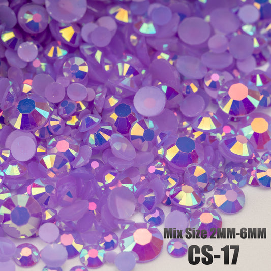 VDD CS-17 30/100g Mix Size 2-6mm Resin Rhinestone Crystal Color AB Flatback Plastic Bulk Wholesale For DIY Nail Art Crafts Decorations
