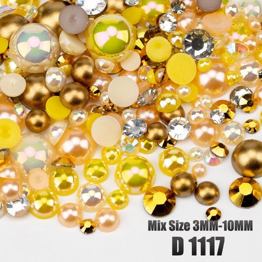 VDD D1117 New 30/60/200g Mix Size 3mm-10mm Half Round Pearls Resin Rhinestone Flatback Color Beads For Nail Art DIY Crafts Decorations