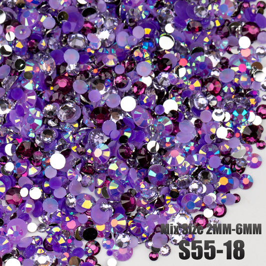 VDD S55-18 30g/100g Mix Size 2-6mm Resin Rhinestones Crystals Non Hot Fix Color AB Flat Back Stones For DIY Crafts Nail Art Decorations