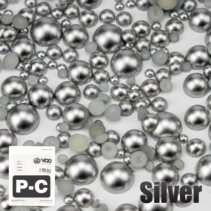 VDD Silver 2.5-10mm Mix Size ABS Half Round Pearls Flatback Beads Resin Rhinestones Flatback Stones ZHENZHU