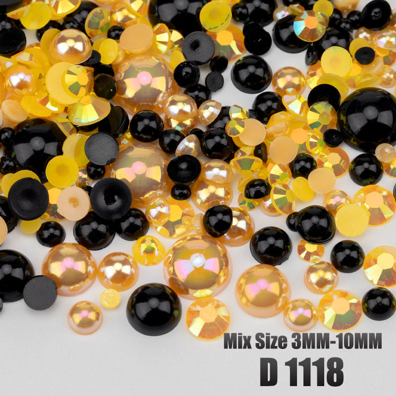 VDD D1118 3-10mm Mix Size ABS Half Round Pearls Flatback Beads Resin Rhinestones Flatback Stones ZHENZHU