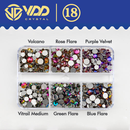 VDD DC-018 SS6-SS20 Mix Size 6 Grid Box Glass Rhinestones Crystal Flatback Glitter Stones For Nail Art Accessorie DIY Crafts Decoration